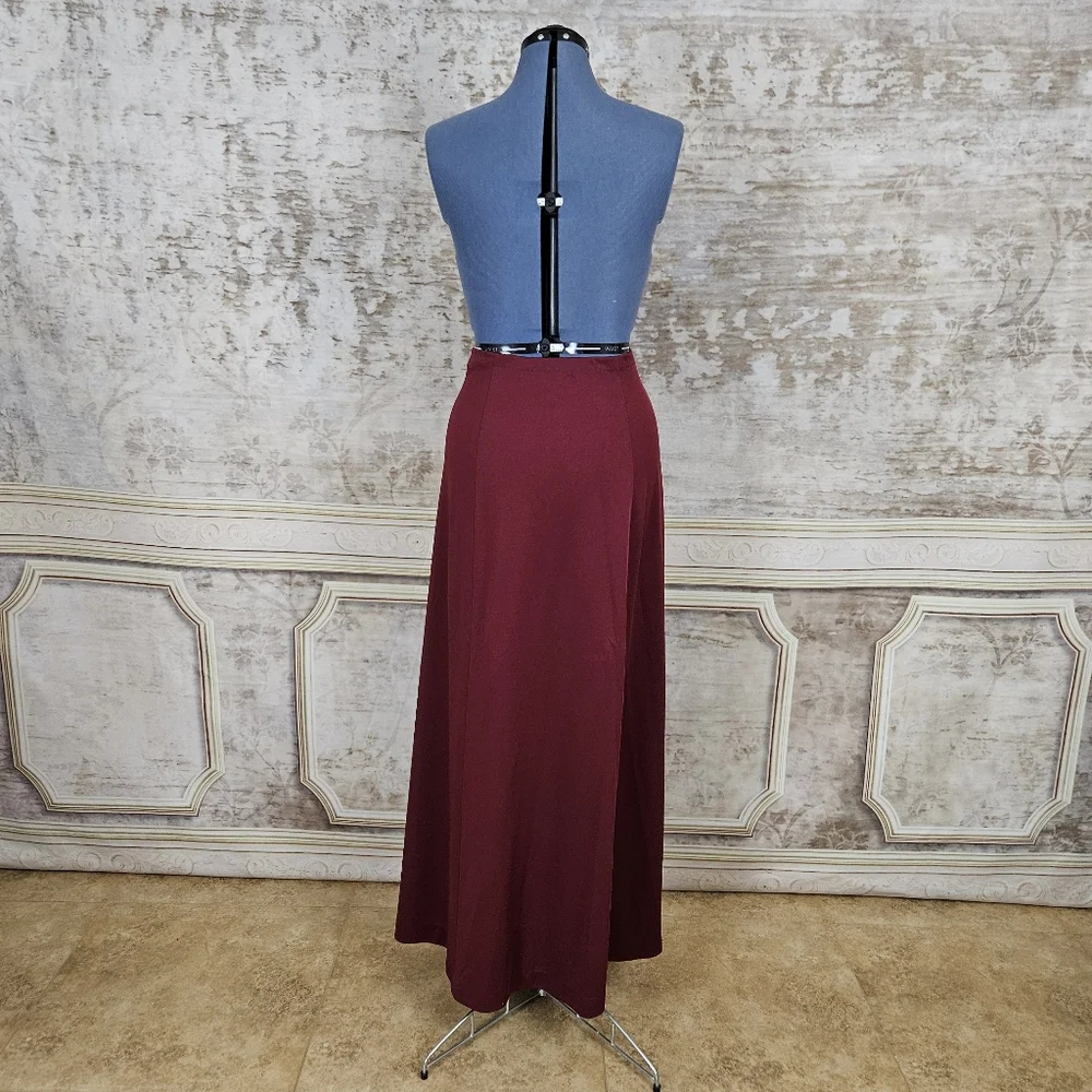 Vintage 1970s Burgundy Maxi Skirt M Long Flowy Whimsigoth Medium Maroon Red VTG